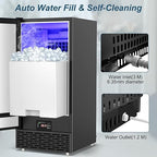 Commercial Ice Maker Machine 120 LBS/24H, 40 Ice Trays 60 LBS Cold Preservation Bin for 4-6 H, Freestanding Undercounter Ice Maker Stainless Steel, Ice Machine for Restaurant Bar Kitchen Cafe, Black