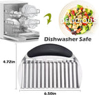 JAYVAR Large Crinkle Cutter French Fry Cutter, Large Crinkle Potato Slicer Wavy Chopper, Stainless Steel Wavy Slicer Crinkle Cutting Chopping Tools with Handle for Carrot Vegetable