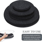 96 Pack Felt Plate Dividers Protectors, Thick Felt Round Plate Separators Pads China Dish Storage Protectors Pads with 3 Sizes for Packing Stacking Porcelain Cookware, Black