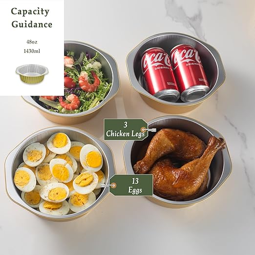 7.7" Round Aluminum Foil Containers with Lids (5 Pack) – Heavy Duty Disposable Takeout Pans for Meal Prep, Pasta, Casserole, Food Storage & Catering, 48oz