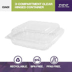 CIAO! 9"x9"x3" 3 Compartment PP Plastic Clear Hinged Container for Take Out (Case of 150)