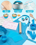 Kids Baking Set–Real Cooking Set for Kids with Kids Cooking Utensils & Kitchen Accessories, Measuring Tools & Baking Supplies,Great Gift for Pretend Play & Montessori Learning (Blue)