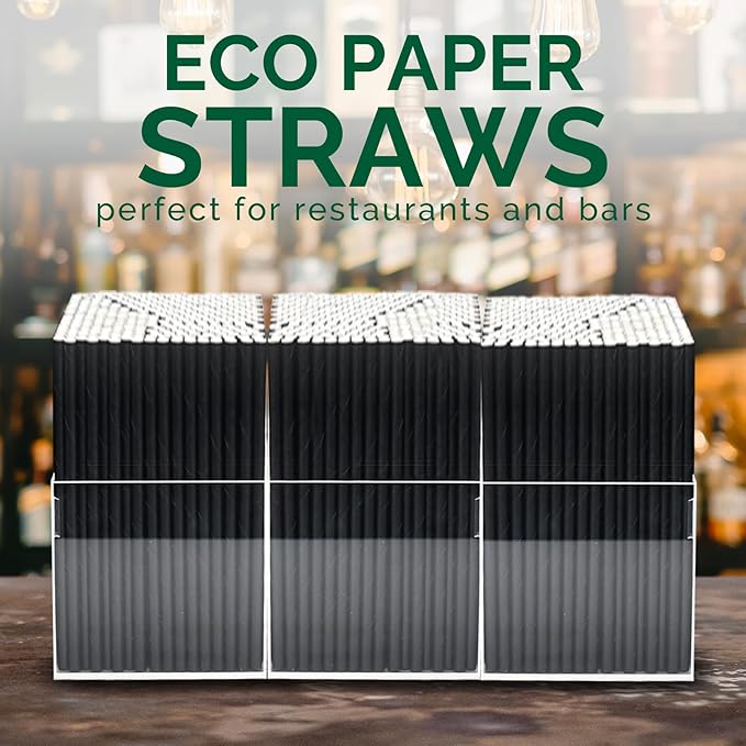 7.75 inch Disposable Black Paper Drinking Straws Bulk (Case of 4,000 ct.) - for Cocktail, Bars, Restaurants - Biodegradable