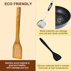 Eisinly Wooden Spoons for Cooking 7-Piece, Kitchen Nonstick Bamboo Cooking Utensils Set, Carbonized Bamboo Durability Spatula Spoon for Everyday Use