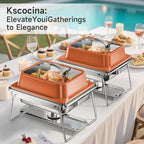 KScocina Chafing Dishes for Buffet, 4 Pack 5QT Square Stainless Steel Chafing Dish Set, Complete Buffet Warmer for Home Parties, Christmas & Catering Events (Orange)
