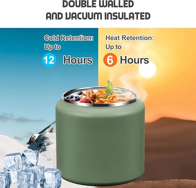 26oz Soup Thermo for Hot Food Kids with Buckle Lid Insulated Vacuum Food Jar Wide Mouth Leakproof Stainless Steel Lunch Container (Green)