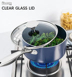 MICHELANGELO 4 Quart Saucepan with Lid, Nonstick Ceramic Sauce Pan with Stainless Steel Handle, 4 Qt Saucepan with Lid Induction Compatible, Oven Safe, Blue