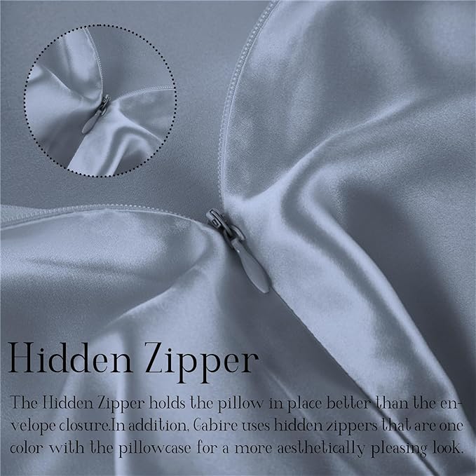 Mulberry Silk Pillowcases Set of 2, Both Sides Real Silk Pillowcase for Hair and Skin Cool Pillowcase Organic Silk Pillowcase 2 Pack with Hidden Zipper, Dusty Blue, Standard (20"×26")