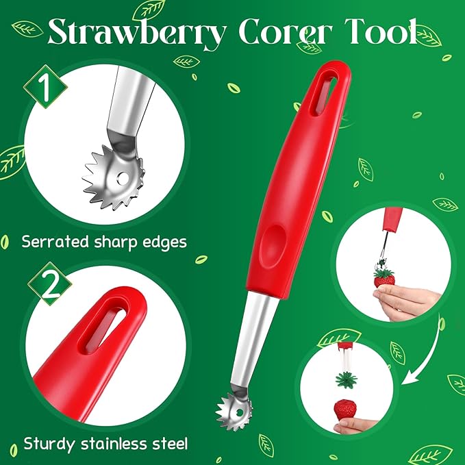Willinglong 4 Pcs Tomato Corer Tool Strawberry Huller Tomato Stem Remover Stainless Steel Strawberry Huller Tool Fruit Vegetable Baller