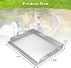Universal Stainless Steel Griddle Flat Top Plate with Even Heating Bracing for BBQ Charcoal and Gas Grills, Camping, Tailgating, and Parties,with Grease Groove and Removable Handles (17" x 13")