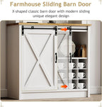 4ever2buy 72" Farmhouse Coffee Bar Cabinet with Sliding Barn Door, White Coffee Bar with Storage, Large Kitchen Buffet Cabinet with Wine Rack, Tall Bar Cabinet Table Living Dining Room