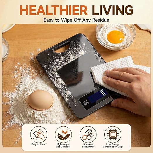 Digital Kitchen Scale and Food Weight Scale with Hang Loop, 11lb Baking Scale for Home and Kitchen, Precise Scales with Grams and Ounces, Stainless Steel (Black)