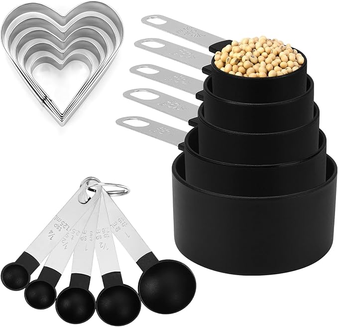 Accmor Measuring Cups & Spoons Set, 10 Pack Plastic Cooking Baking Tools With 5 Pack Stainless Steel Cookie Cutters, Stackable Kitchen Gadgets Nesting Measure Cups Handle for Dry Liquid Ingredients