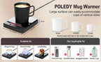 Fast Heating Coffee Mug Warmer,POLEDY Auto Shut Off Cup Warmer, Electric Beverage Warmer for Tea, Milk, Cocoa with 2-12H Timer, 3-Temp Settings Candle Warmer Plate, Black Smart Candle Melter