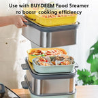 BUYDEEM G52 10.6 Quart Electric Food Steamer Bundle with CT3008 Ceramic Food Storage Container 35 oz Cozy Greenish