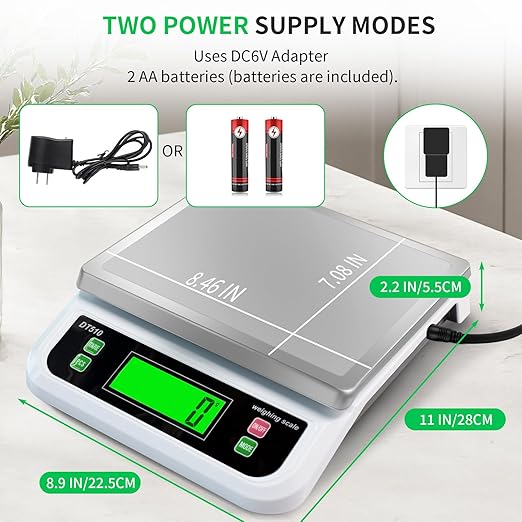Large Digital Kitchen Scale 40kg/88lbs Commercial Food Scale with Tare and PCS Funtion for Parts and Coins LCD Display Stainless Steel Baking Scale for Cooking, Adapter Included (White, 40kg)