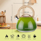 MARSKITOP Whistling Tea Kettle for Stove Top, 2.6 Quart Teapot for Stovetop, Stainless Steel Tea Pot for Stove with Wood Pattern Handle, Light Green