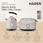 Haden Dorset 2 Slice Wide Slot Stainless Steel Toaster Bundled with 1.7 Liter Stainless Steel Electric Kettle with 360-Degree Base, Putty & Chrome