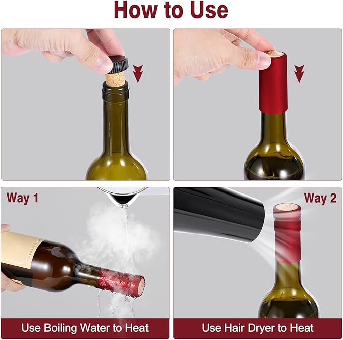 30 Pcs Wine Sealer for Wine Bottles - Bottle Sealer for Cruise, Plastic Heat Shrink Cap & Wood Cork Stopper with Plastic Top