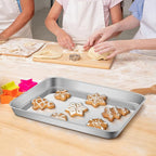 P&P CHEF 9 x 7 x 1 Inch Toaster Oven Pan with Grid Rack and Silicone Mat, Stainless Steel Toaster Oven Tray Baking Pan with Cooling Roasting Rack, Dishwasher Safe (3Pcs)