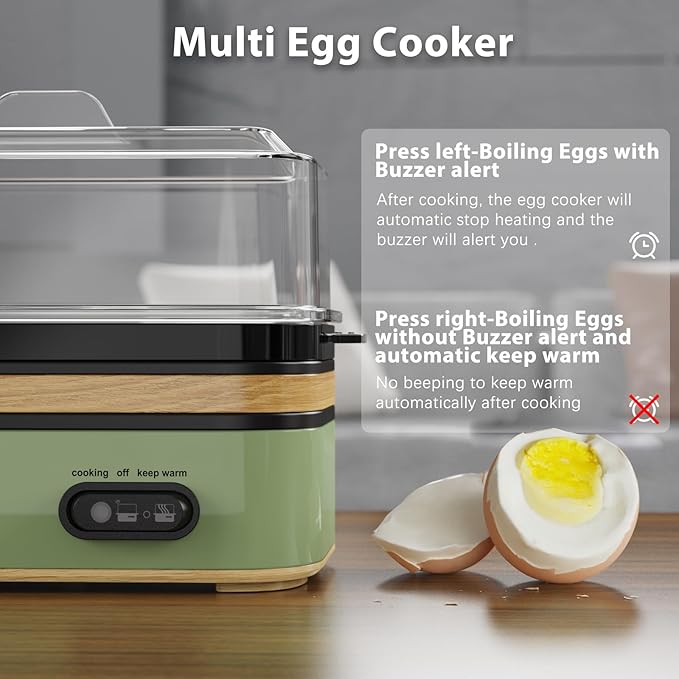 Evoloop Rapid Egg Cooker Electric 6 Eggs Capacity, Soft, Medium, Hard Boiled, Poacher, Omelet Maker Egg Poacher With Auto Shut-Off, BPA Free (Green)