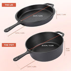 Overmont Cast Iron Skillet with Lid - 2-in-1 Cast Iron Dutch Oven - 3.2QT Deep Pot with Frying Pan - Pre-seasoned Cookware Multi Cooker Skillet - Dutch Oven Pot with Recipe for Grill Induction Stovetop Camping(10.5")