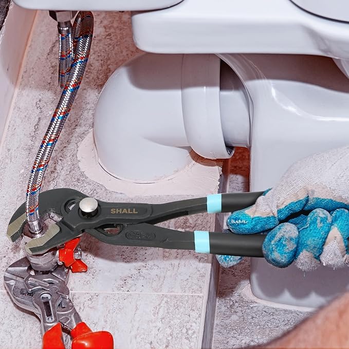 SHALL 3-Piece Groove Joint Pliers Set (12, 9-1/2, 7 Inch), Push-Lock Water Pump Pliers In Cr-v Steel, Fast Adjustable Tongue and Groove Pliers with Tool Roll Bag for Home Repair & Plumbing