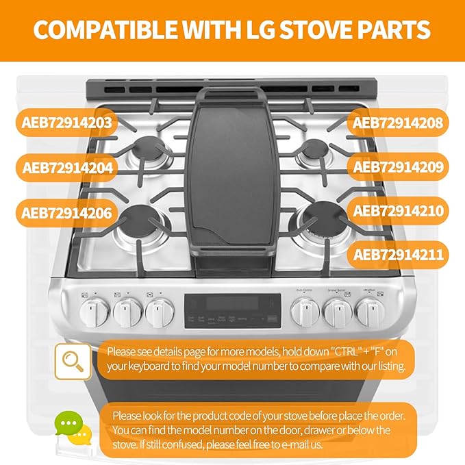 Upgraded AEB72914211 AEB72914208 Griddle Replacement for LG Stove Parts Cast Iron Griddle Plate AEB72914204 LG Gas Range Griddle Plate Stove Top Cooktop Burner Griddle Pan Flat Top Pan