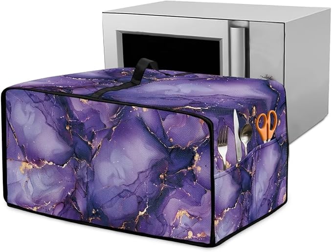 Marble Print Toaster Oven Cover for Kitchen Counter, Heavy Duty Heat-resistant Dust-proof Cover for Microwave Oven, Fit Most Small Appliance, Purple (Small-14.5 * 18.46 * 9 inches)