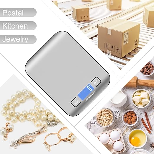 Digital Shipping Scale,Stainless Steel Panel, Accurate Portable Postal Scale for Packages, Small Business,Kitchen, Food, Handmade, Liquids, and Boutique (Silver Black Rechargeable(10kg/1g))