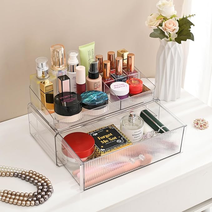 ZHIAIstackable storage drawer, transparent acrylic storage box, cosmetics and beauty product storage organizer, suitable for makeup room, bathroom, under kitchen sink, room, home bedroom storage.