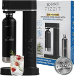 Fizzit Sparklí Stainless Steel Sparkling Water Maker with 3 Reusable Stainless Steel Water Bottles – Soda Streaming Machine Carbonated Seltzer Fizzy Water Maker for Home Kitchen, Dishwasher Safe