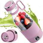 MIAOKE Portable Blender, 6 Blades Juicer Cup for Juice Shakes and Smoothies 350ml Mini Blender with Led Display Usb Rechargeable,3000Mah Rechargeable Battery, for Home Outdoors Travel-Lceberry Pink