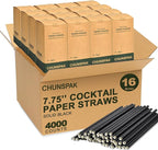 7.75 inch Disposable Black Paper Drinking Straws Bulk (Case of 4,000 ct.) - for Cocktail, Bars, Restaurants - Biodegradable
