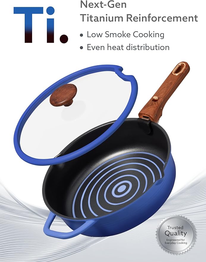 CAROTE 20Pcs Titanium Cookware Set, Pots and Pans Set Non Stick, Kitchen Cooking Set with Detachable Handle, Non Toxic Induction Cookware - Camping Cookware, Dishwasher/Oven Safe, Blue