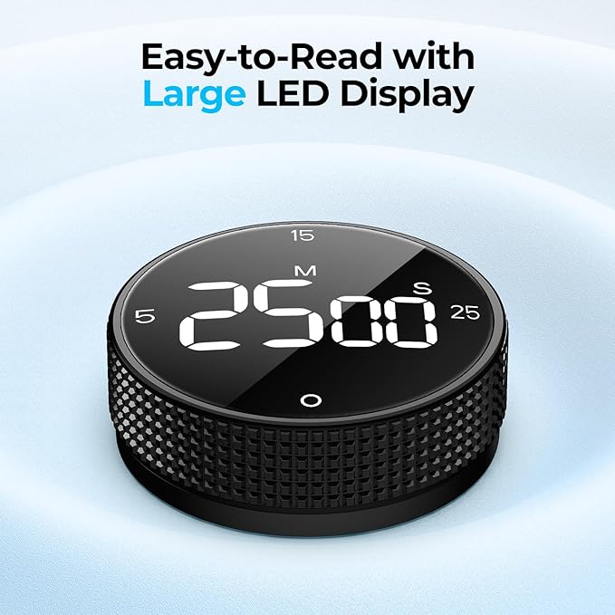 Digital Kitchen Timer, Large Display Magnetic Countdown Countup Timer, 3 Preset Times (5, 15, 25),Volume & Brightness Adjustable for Cooking Classroom Studying, Easy for Kids(Gunmetal 1PCS)
