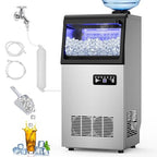Commercial Ice Maker Machine 110 LBS/24H, 36 Ice Trays Freestanding & Undercounter Ice Machine Stainless Steel with 20 LBS Ice Storage Capacity, Ice Maker with Water Line and Filter, Dual Water Inlet