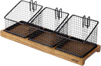 HTB Tea Organizer for Tea Bags, Tea Bag Holder with Acacia Wood Stand and 3 Removable Metal Basket for Sugar Packets, Sweeteners, Creamers for Cabinet, Countertop
