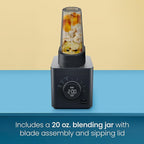 Chefman Obliterator 48 oz Countertop Blender for Smoothies, 1380W Motor to Crush Ice, Nuts, and Frozen Fruit with Stainless Steel Blade, Auto Blend Function, Includes 20 oz Travel Jar - Midnight