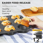 HONGBAKE Non-Stick Muffin Pans 12 Cup, Carbon steel Cupcake Pan for Baking, 2 Pack Non toxic Health Muffin tin -Dark Grey