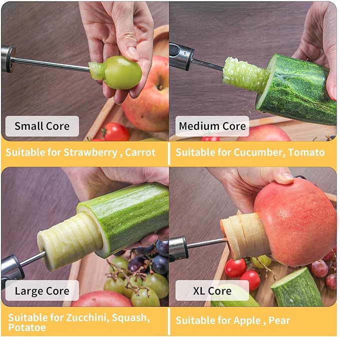 Newness Multi-Purpose Veggie Drill with Sharp Blade and Ergonomic Anti-Slip Handle, 4 Sizes for Coring and Hollowing out Zucchini, Potatoes, Carrot