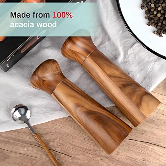 Wooden Salt and Pepper Grinder Set, Pepper Grinder Pepper Mill with Adjustable Coarseness,Acacia Wood Pepper Grinder Manual, Salt and Pepper shakers Tableware Gifts