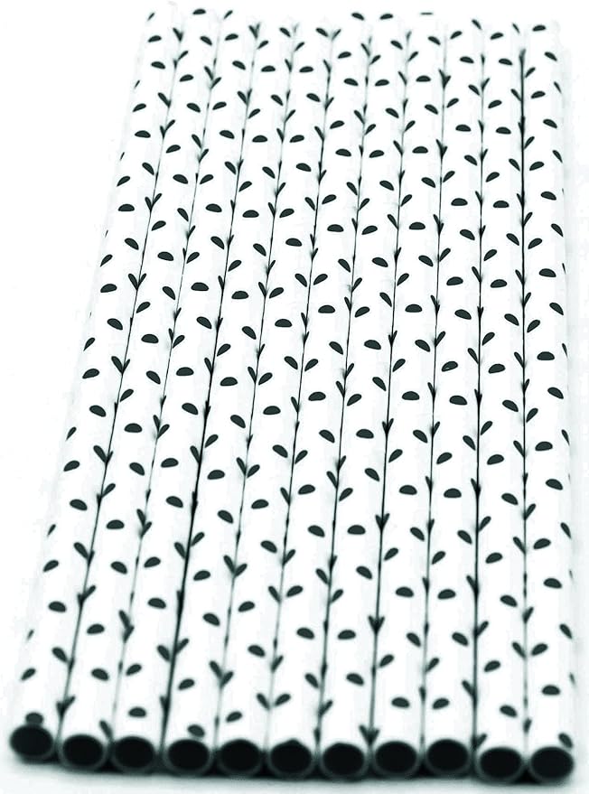 Pack of 900 Black Polka Dot Biodegradable 4-Ply Paper Drinking Straws (Compostable, Non-toxic, BPA-free)