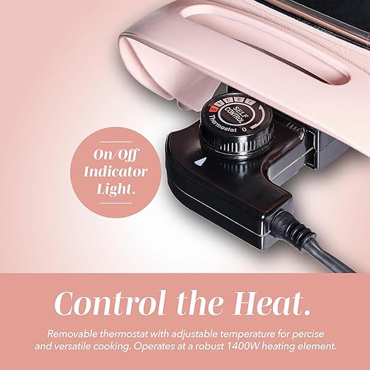COOK WITH COLOR Electric Skillet - 12" x 12" Ceramic Nonstick Pan, PFAS-Free, 1400W, Tempered Glass Lid, Variable Temperature, Removable Heating Probe, Cool-Touch Handles, Blush
