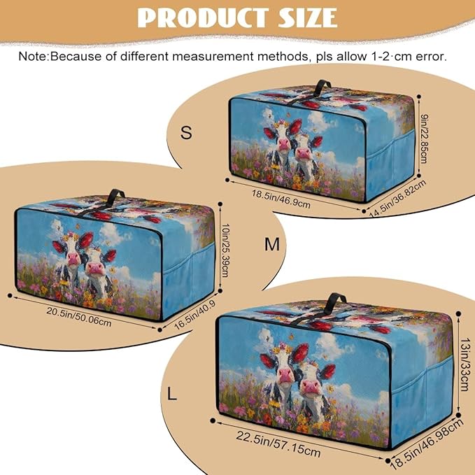 Cow Butterfly Flower Print Toaster Oven Cover, Dust-proof Heat-resistant Air Fryer Cover with Accessory Pockets, Kitchen Small Appliance Protector, (Large-18.5*22.5*12.99 inches)