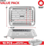 Stock Your Home Disposable Aluminum Foil Broiler Pan (10 Pack) for Oven - Durable Broiling Drip Trays with Ribbed Bottom Surface for BBQ Grill-Like Texture - 13x9 Inch Pans