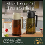 YARRAMATE 16oz/470ml Light Blocking Oil Sprayer for Cooking with Stickers, Food-Grade 2 in 1 Olive Oil Dispenser Bottle for Kitchen,Dark Amber Glass Oil Bottle for Air Fryer, BBQ (LotusRootPink)