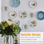 Bilillo 7 pcs Plate Hangers for The Wall, 4/6/8/10/12 Inch Invisible Plates Hangers, Stainless Steel Plate Wall Holders for Display Various Sizes with Hooks for Decorative