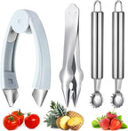 4-Piece Strawberry Huller & Tomato Corer Set - Stem Remover Tool for Strawberry, Potato, Pineapple