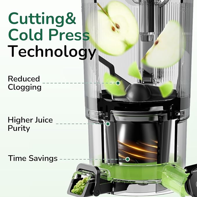 Canoly C16 Cold Press Juicer, 6" Extra Wide Feed Chute, 3-IN-1 Strainers (Juice & Sorbet & Nut Milk), Powerful AC Brushless Motor, Self Precut System, Juicer Machines with BPA-Free (Space Gray)
